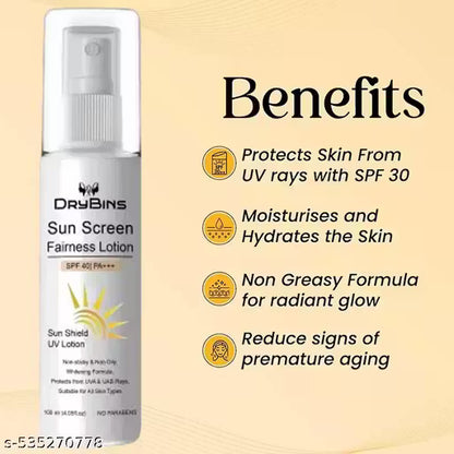 Drybins Sunscreen-SPF 40+ PA+++ Whitening sunscreen for Anti-Wrinkle, Non Greasy with Broad Spectrum, UVA & UVB Rays Protection, Tan Free Skin and Sun Protection for All Skin Types 100ml pk 2