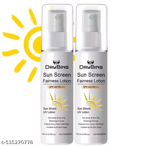 Drybins Sunscreen-SPF 40+ PA+++ Whitening sunscreen for Anti-Wrinkle, Non Greasy with Broad Spectrum, UVA & UVB Rays Protection, Tan Free Skin and Sun Protection for All Skin Types 100ml pk 2
